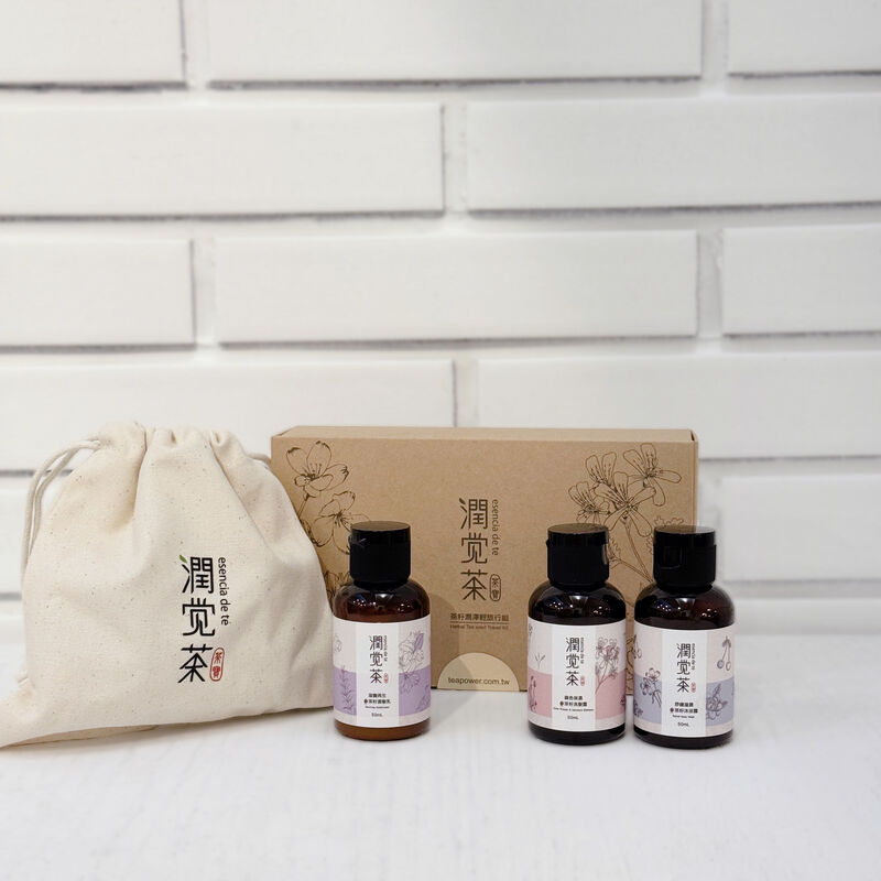 禮盒-潤覺茶 茶籽潤澤輕旅行組(保濕洗+白薑潤+舒緩沐+束口袋), , hi-res image number null